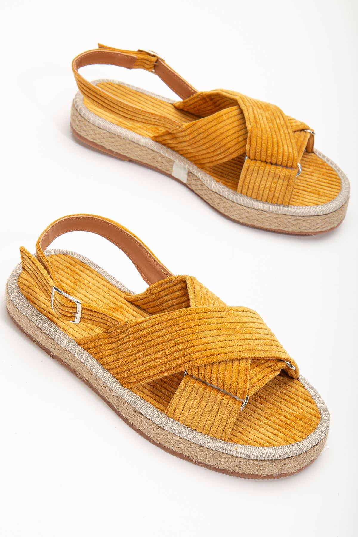 Women's Glara Mustard Velvet Wicker Detailed Espadrille - STREETMODE ™