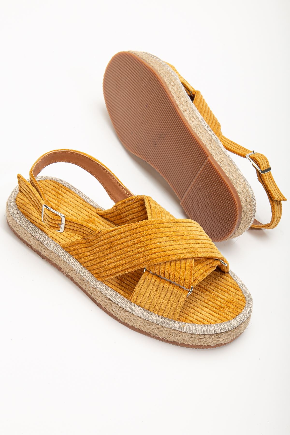 Women's Glara Mustard Velvet Wicker Detailed Espadrille - STREETMODE ™