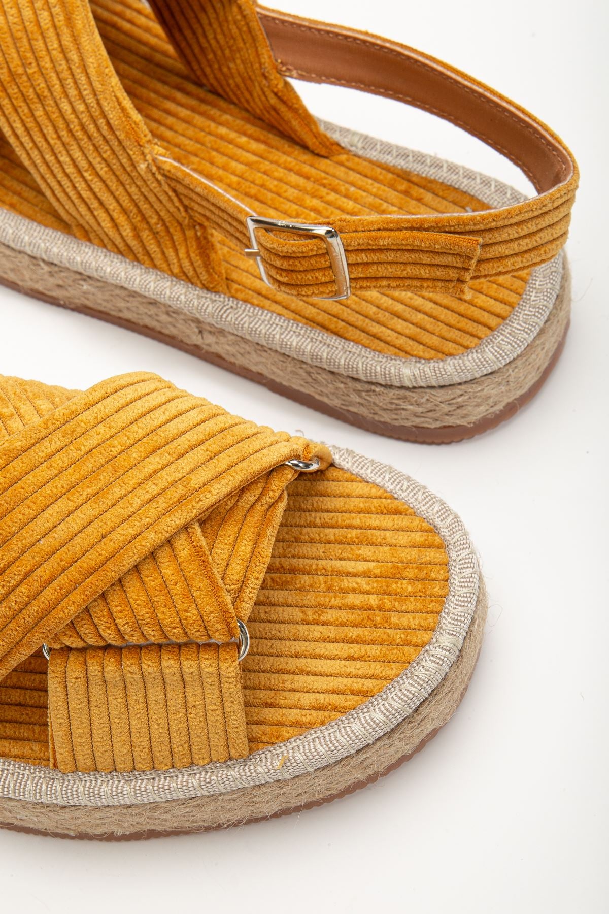 Women's Glara Mustard Velvet Wicker Detailed Espadrille - STREETMODE ™