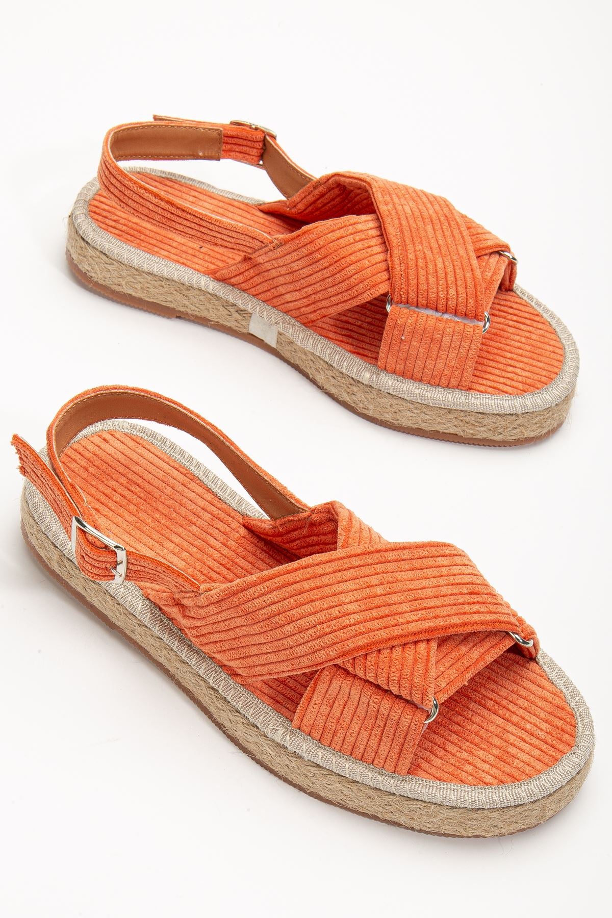 Women's Glara Orange Velvet Wicker Detailed Espadrille - STREETMODE ™