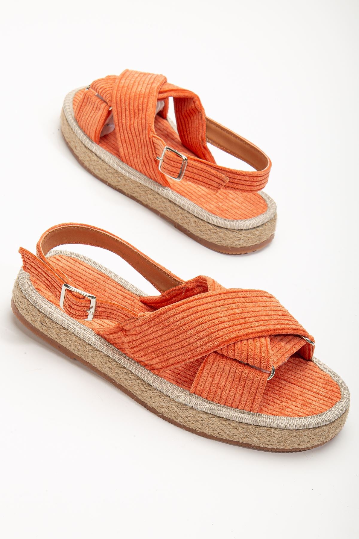 Women's Glara Orange Velvet Wicker Detailed Espadrille - STREETMODE ™