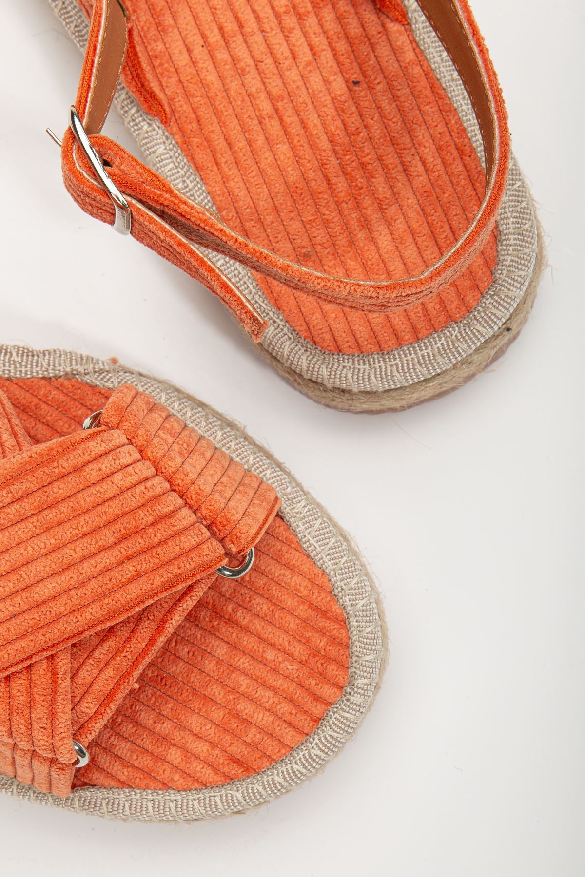 Women's Glara Orange Velvet Wicker Detailed Espadrille - STREETMODE ™