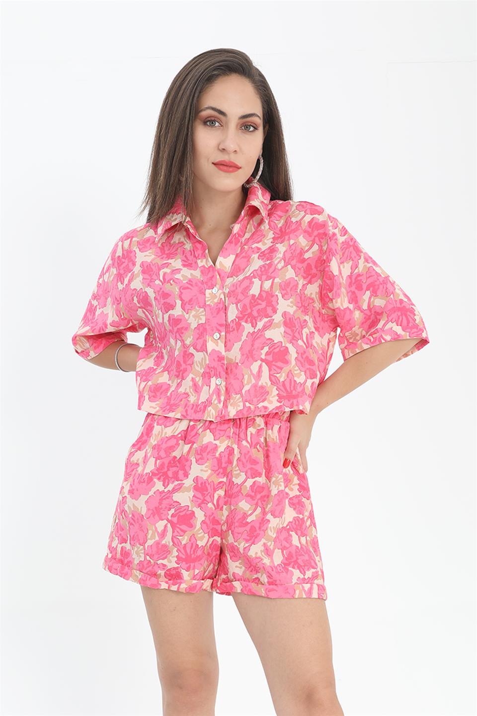 Women's Shirt with Printed Double Layered Sleeve - Fuchsia - STREETMODE ™