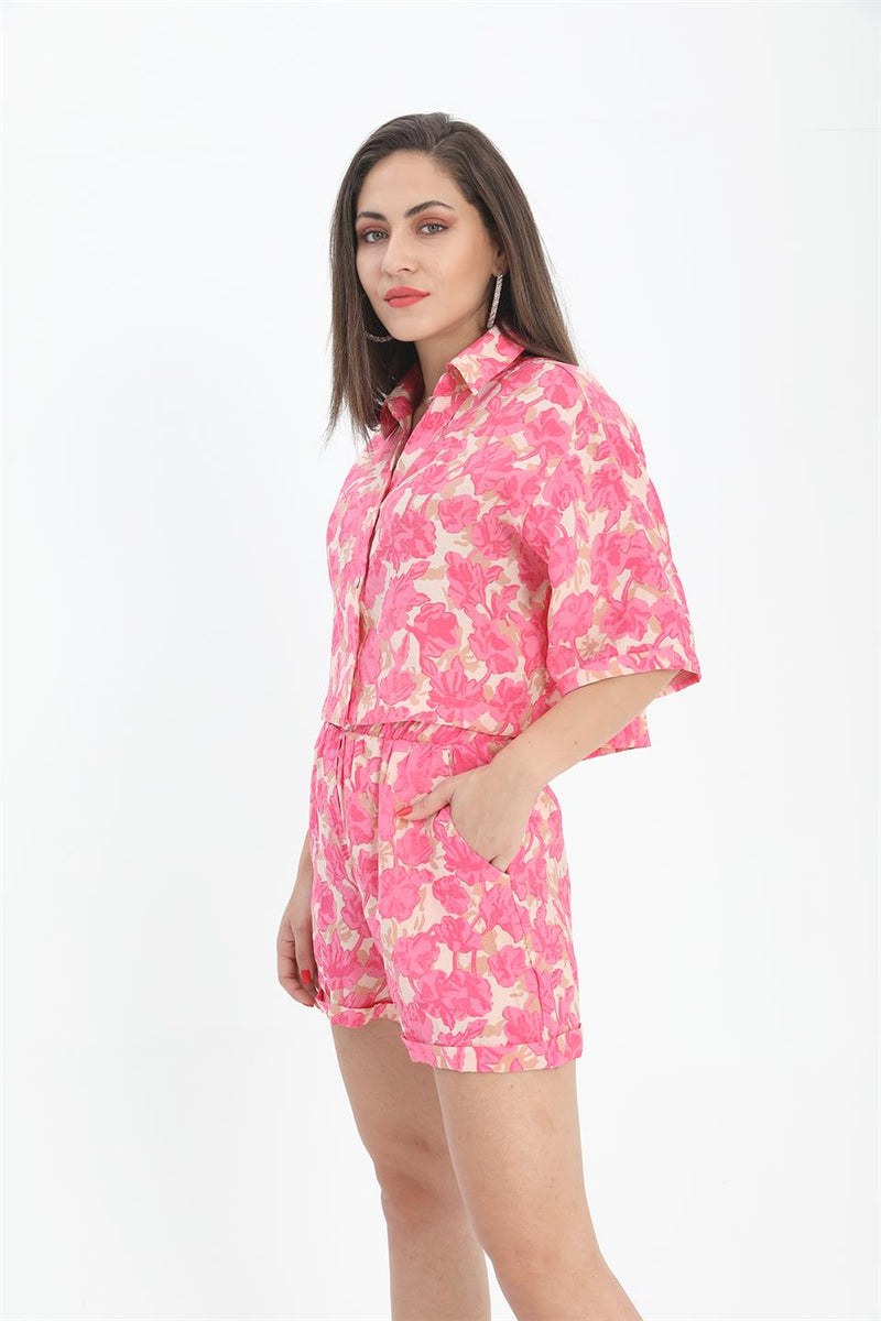 Women's Shirt with Printed Double Layered Sleeve - Fuchsia - STREETMODE ™
