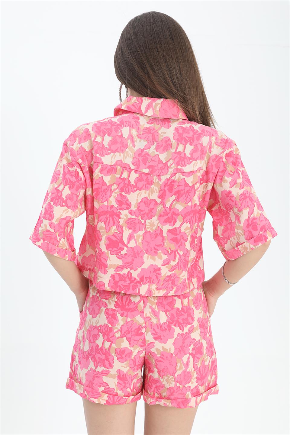 Women's Shirt with Printed Double Layered Sleeve - Fuchsia - STREETMODE ™