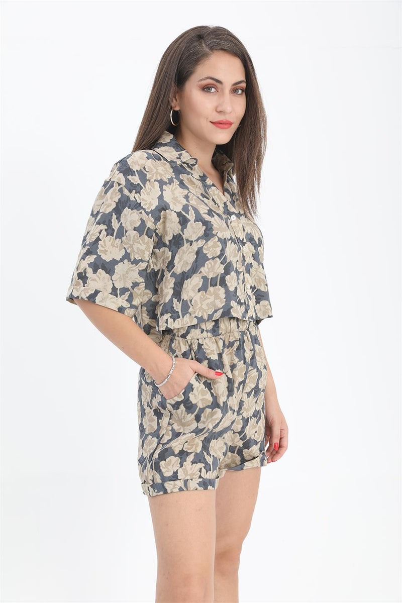 Women's Shirt with Double Layer Printed Sleeve - Navy Blue - STREETMODE ™