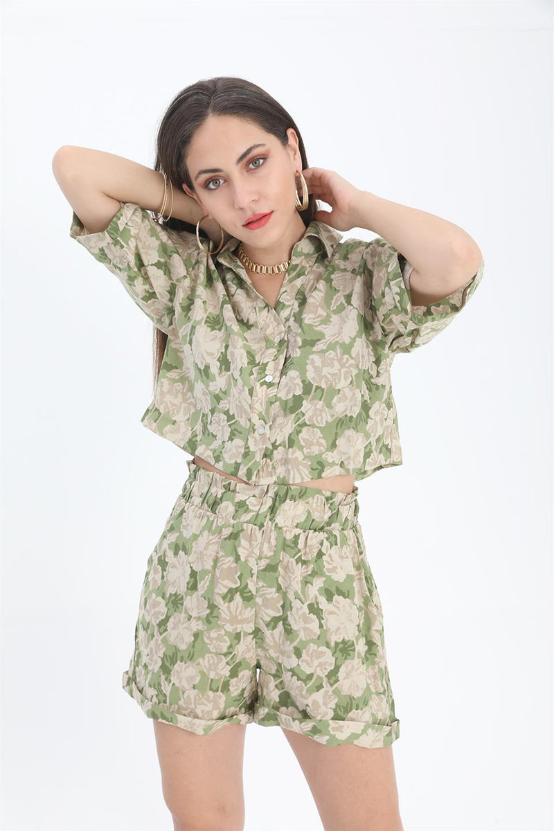 Women's Shirt Printed Double Layer Sleeve - Green - STREETMODE ™