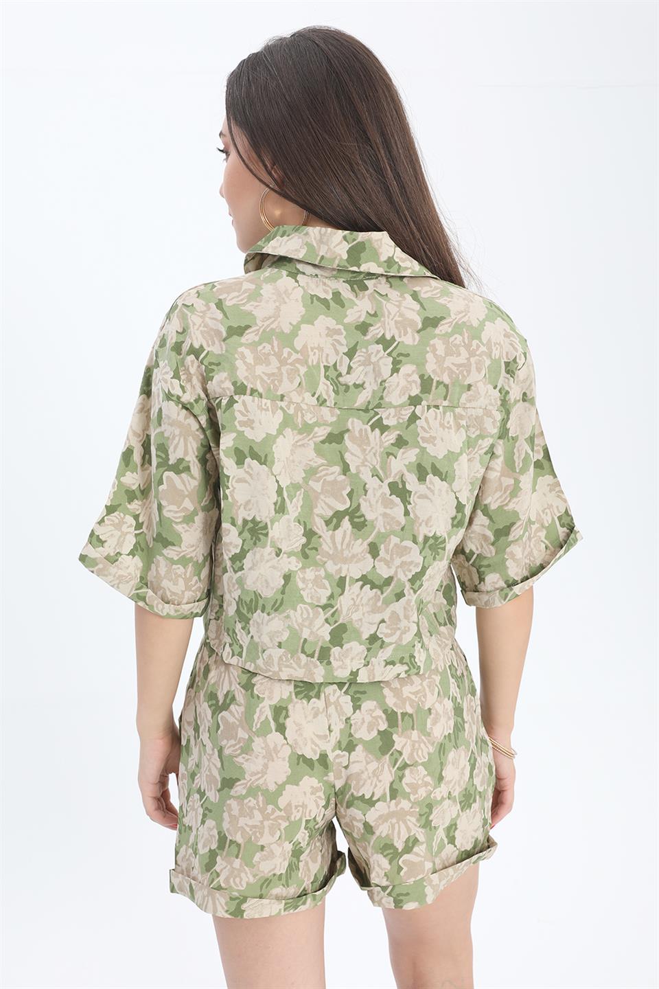 Women's Shirt Printed Double Layer Sleeve - Green - STREETMODE ™