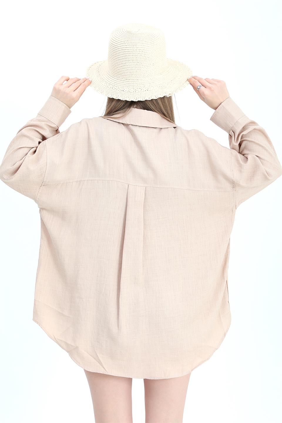 Women's Shirt With Linen Eye Embroidery - Beige - STREET MODE ™