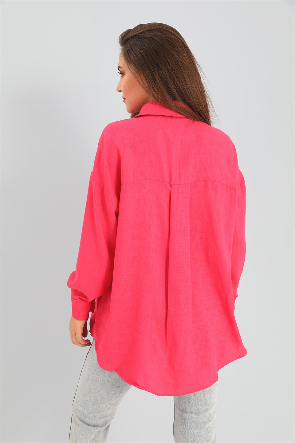 Women's Shirt With Linen Eye Embroidery - Fuchsia - STREETMODE ™