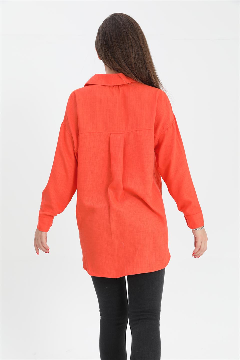 Women's Shirt With Linen Eye Embroidery - Orange - STREET MODE ™