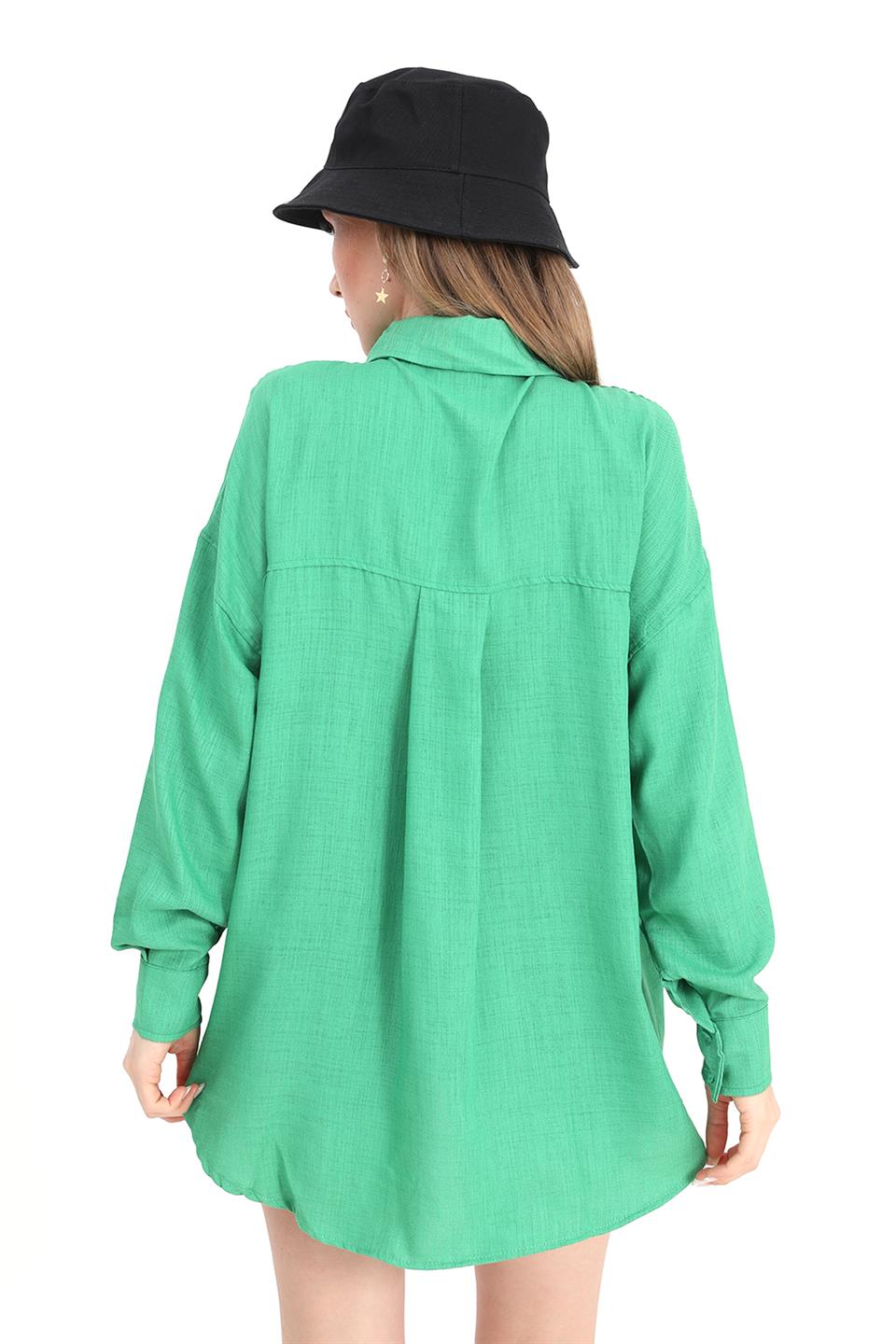 Women's Shirt Linen With Eye Embroidery - Green - STREET MODE ™