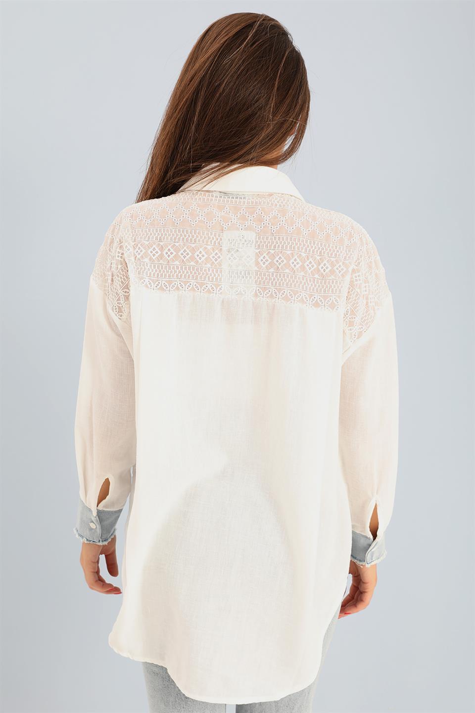 Women's Shirt Chiffon Embroidered Garnish - Ecru - STREET MODE ™