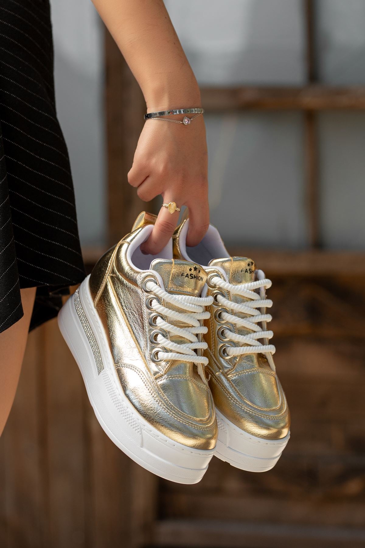 Women's Gold Skin Hidden Heel Sneakers