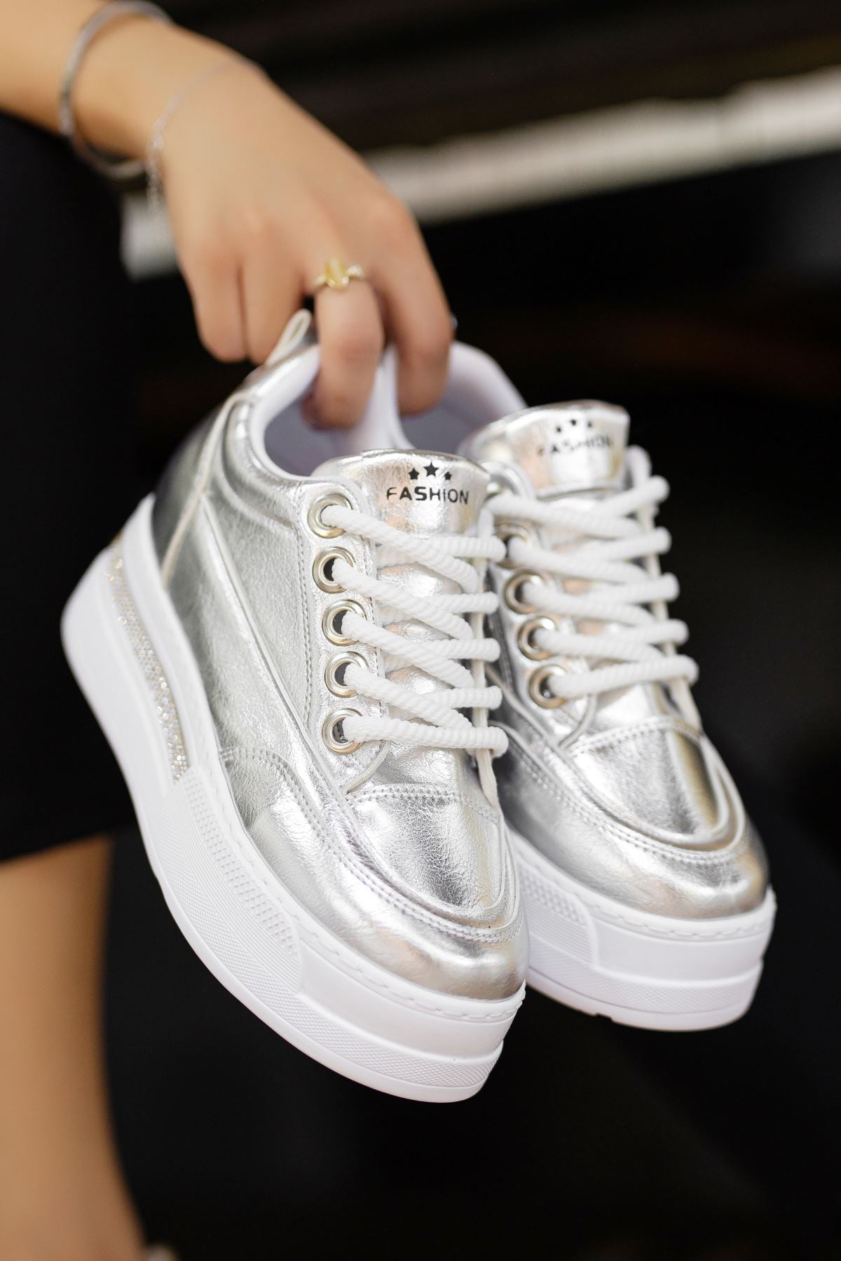 Women's Silver Skin Hidden Heel Sneakers