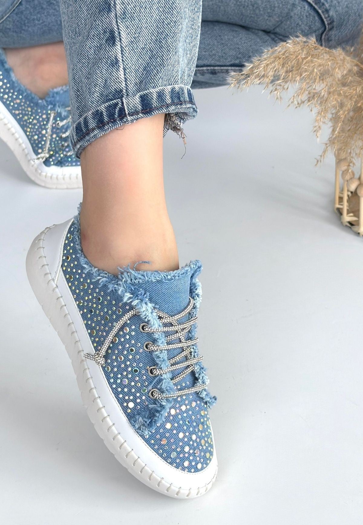 Women's Blue Denim Lace-Up Sneakers - STREETMODE ™