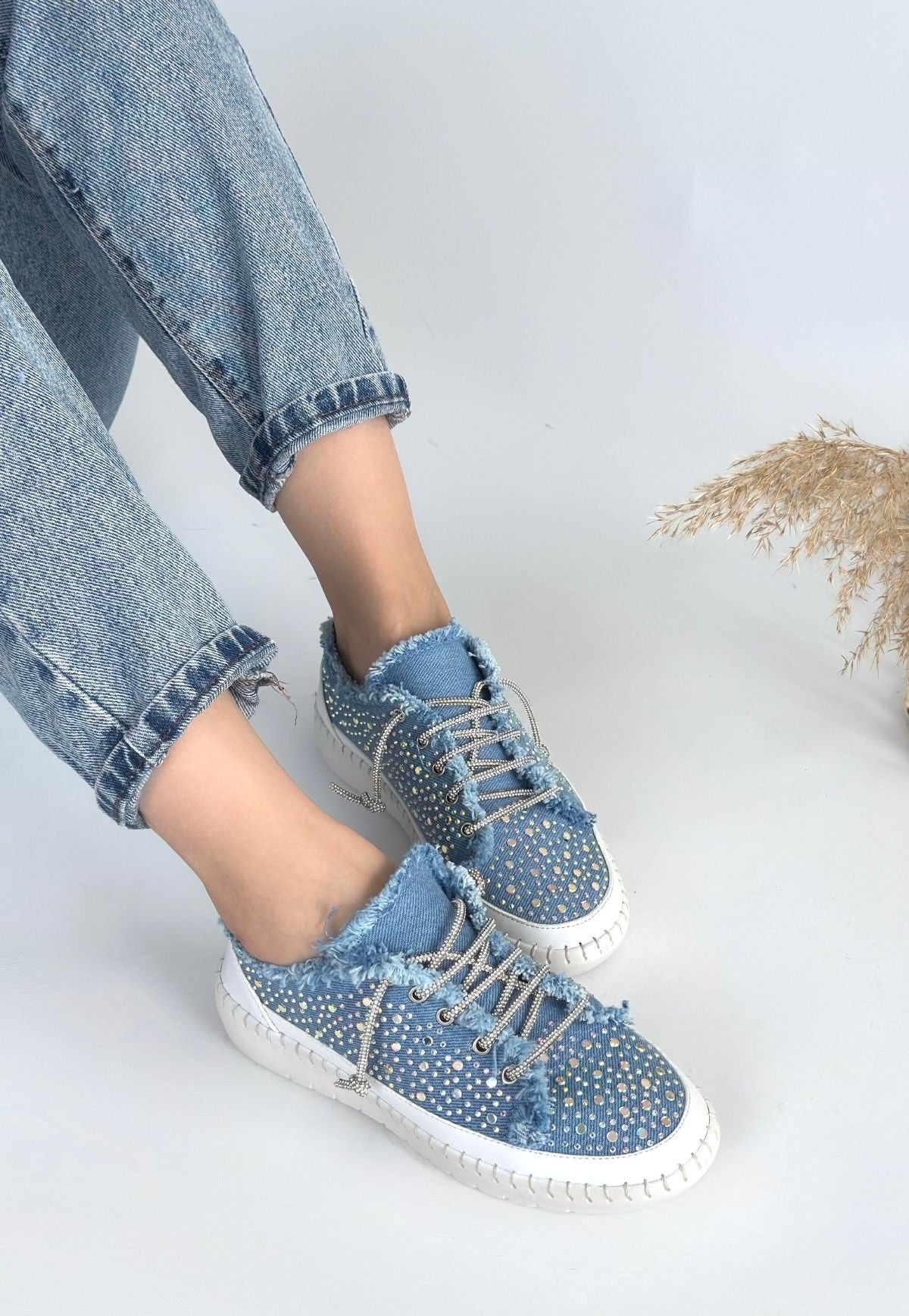 Women's Blue Denim Lace-Up Sneakers - STREETMODE ™