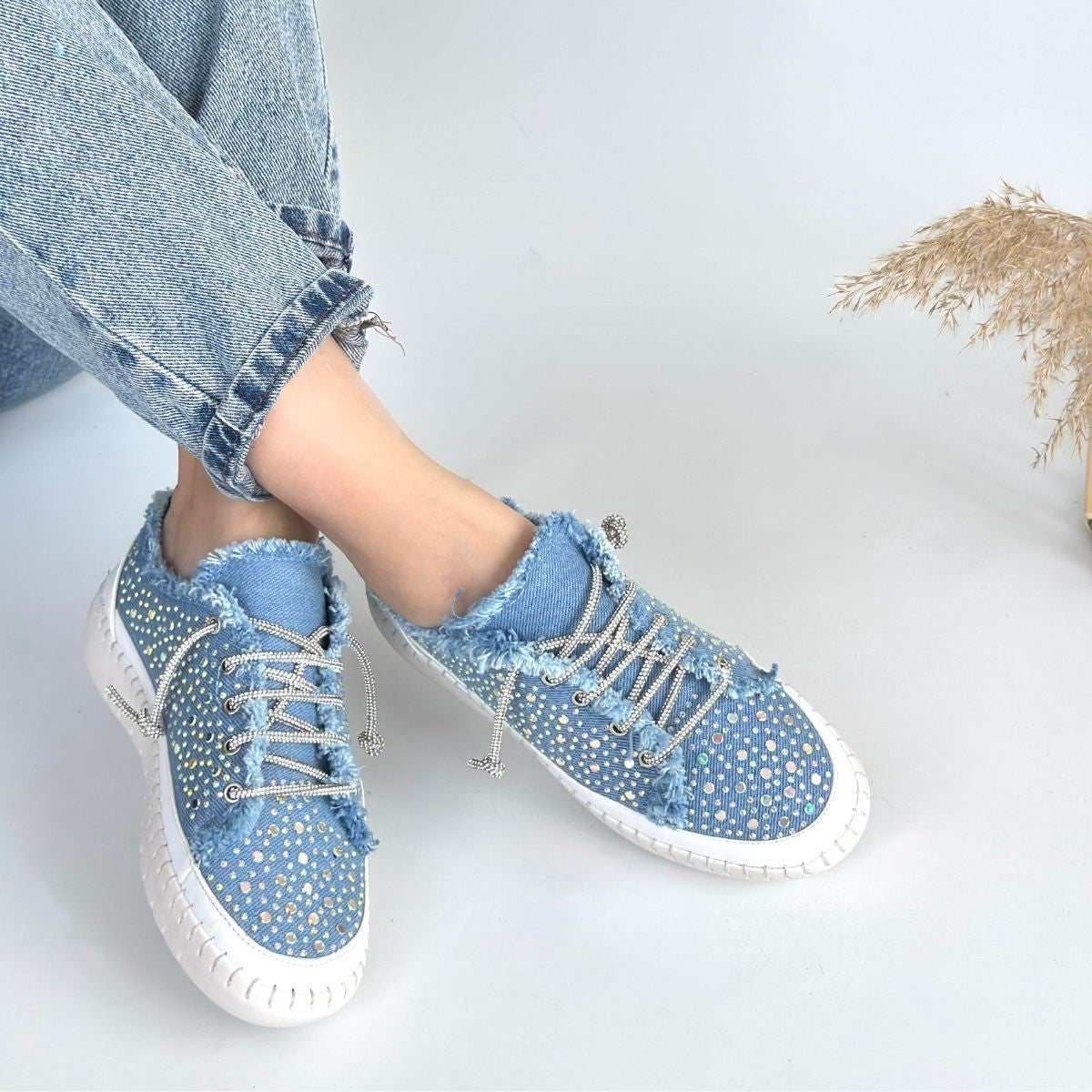 Women's Blue Denim Lace-Up Sneakers - STREETMODE ™