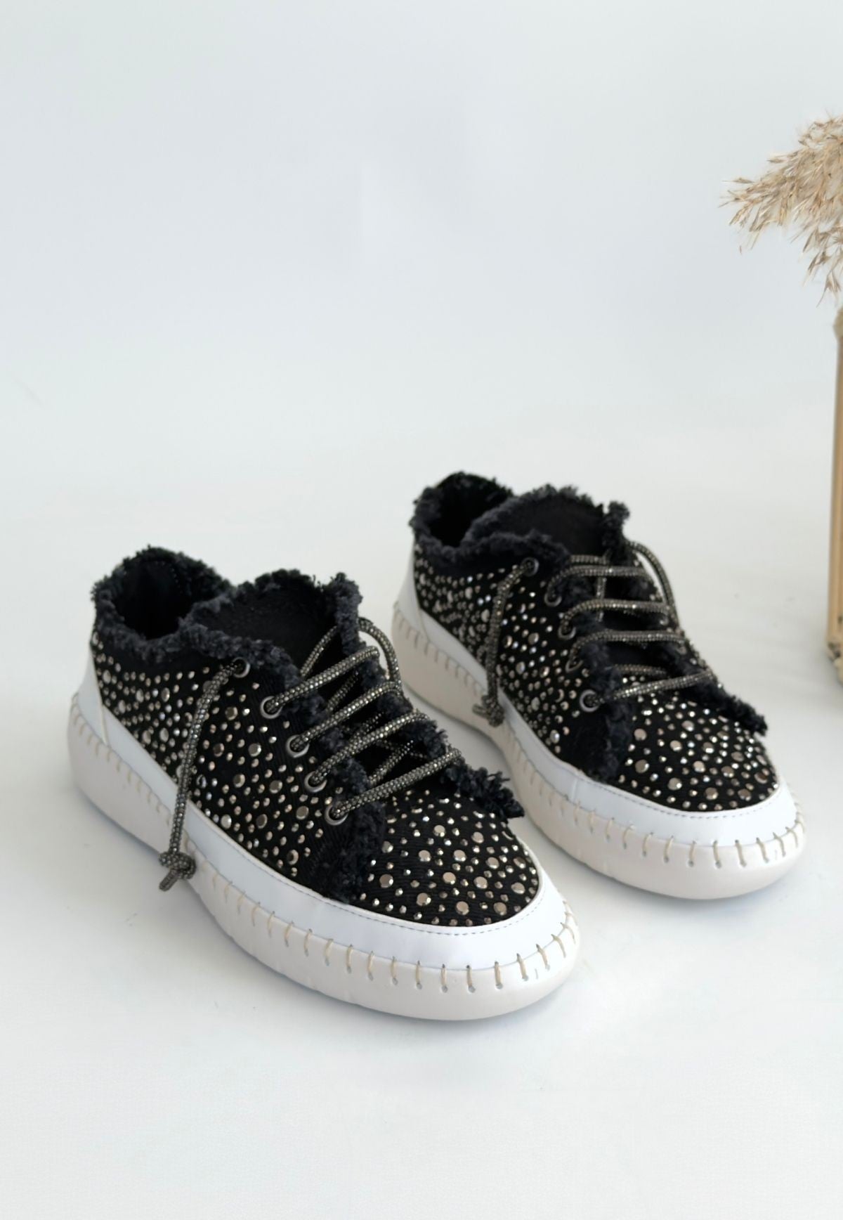 Women's Black Denim Lace-Up Sneakers - STREETMODE ™
