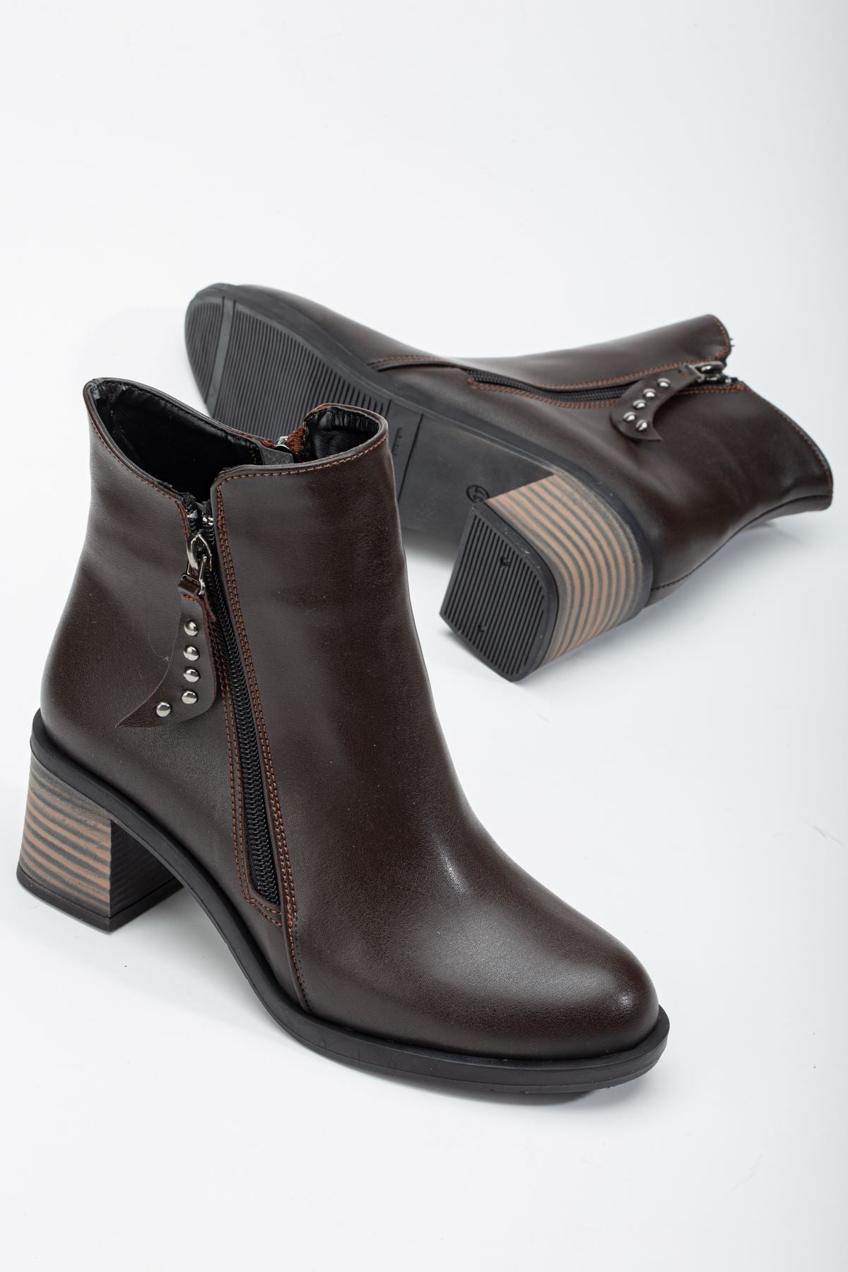 Heeled Dark Brown Double Zipper Women's Boots - STREETMODE ™