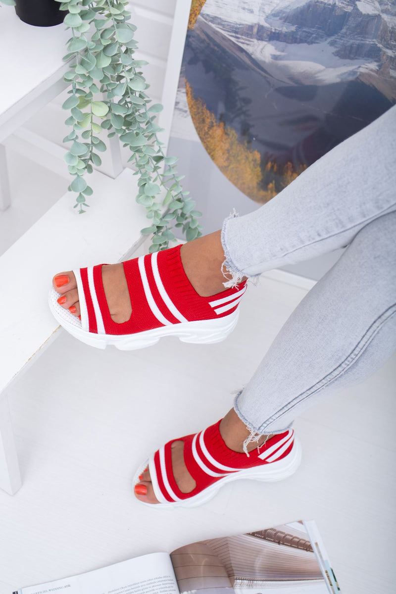 Women's Hera Red White Knitwear Sneakers - STREETMODE ™