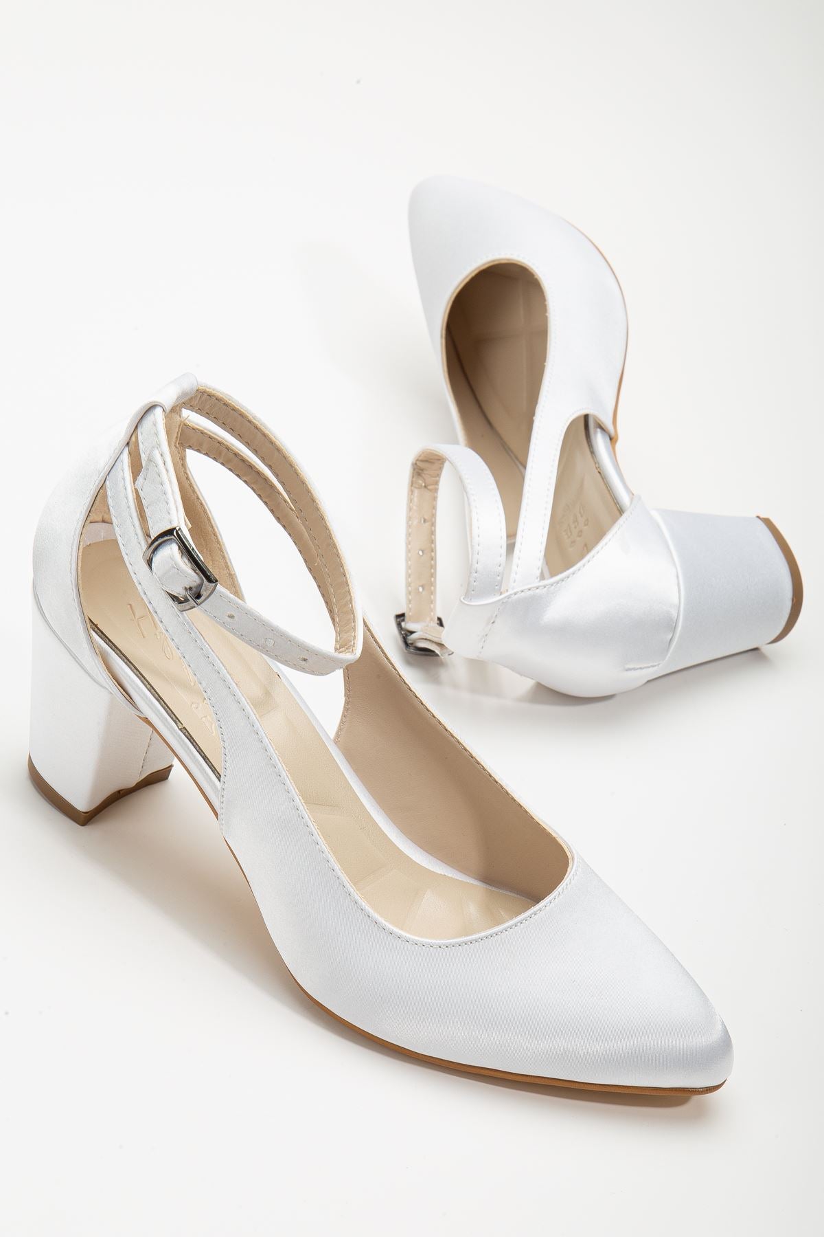 Hero Heeled White Satin Women's Shoes