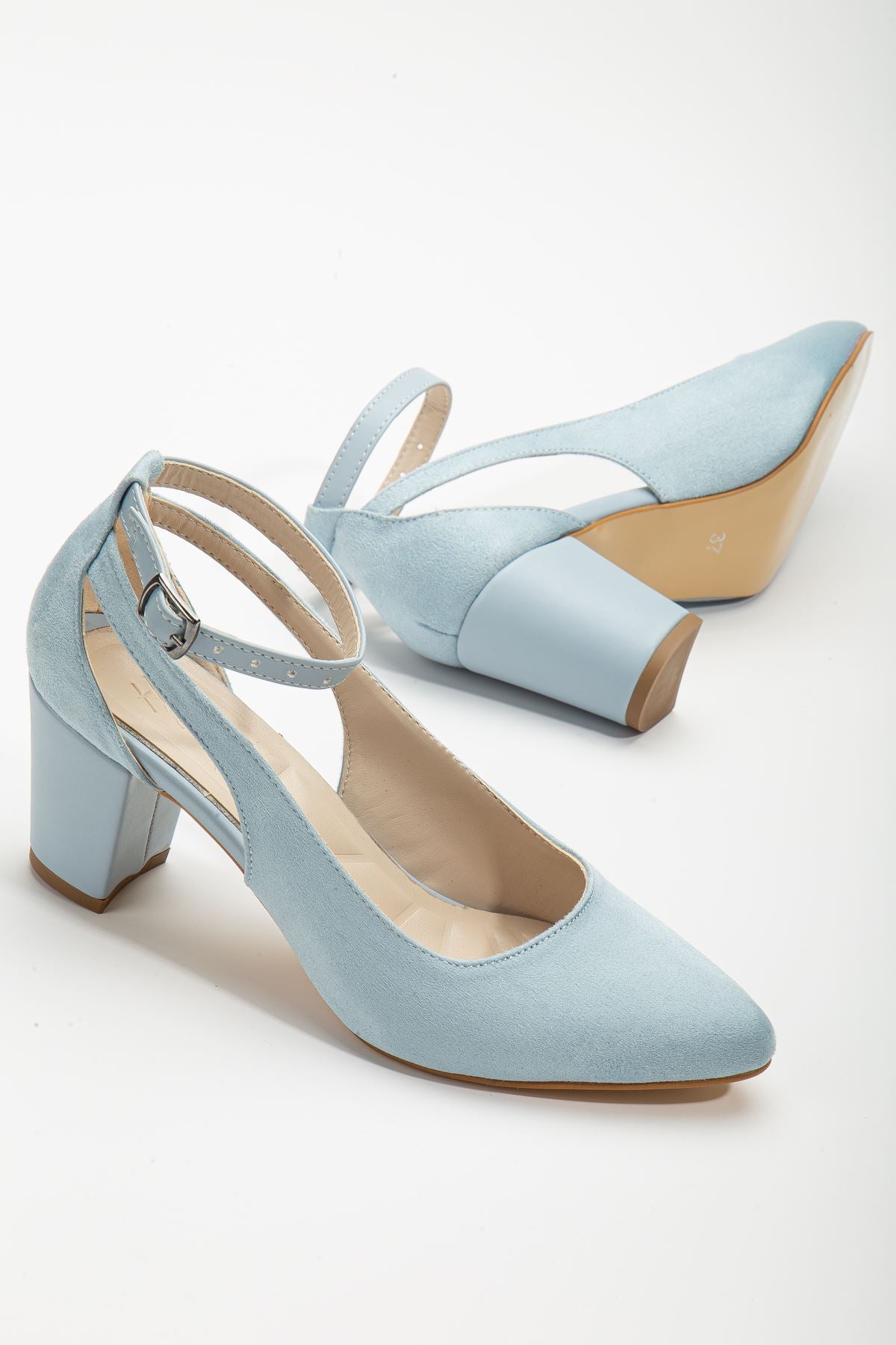 Baby Blue Suede Women's Heeled Shoes