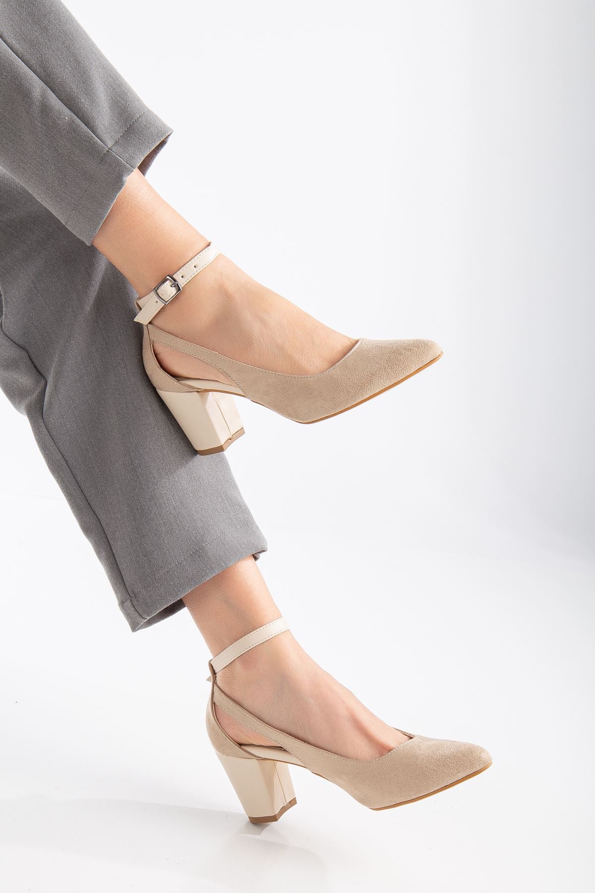 Hero Heeled Cream Suede Women's Shoes - STREETMODE ™