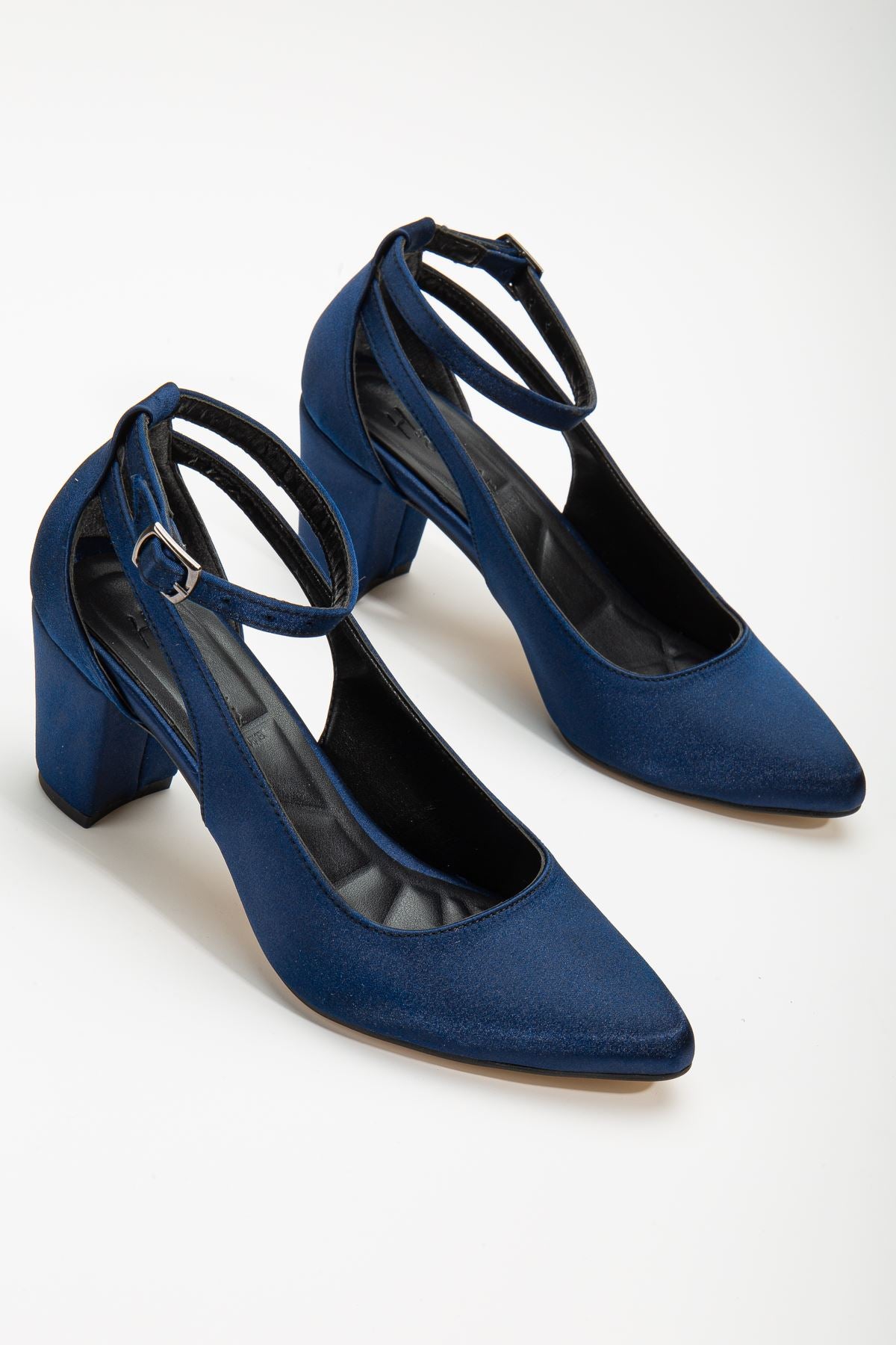 Navy satin court fashion shoes