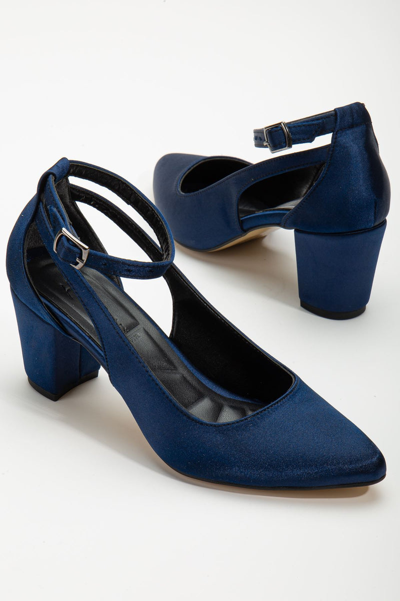 Hero Heeled Navy Blue Satin Women's Shoes - STREETMODE ™