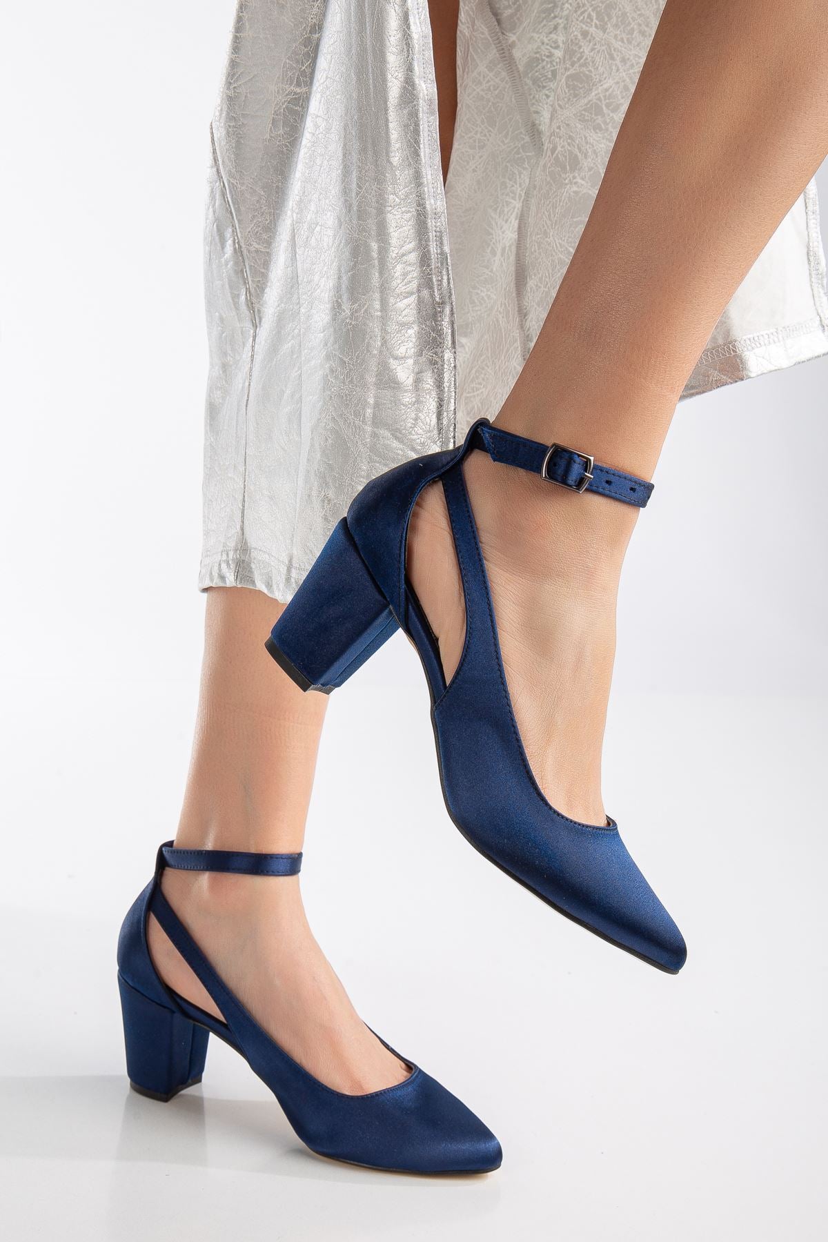 Hero Heeled Navy Blue Satin Women's Shoes - STREETMODE ™