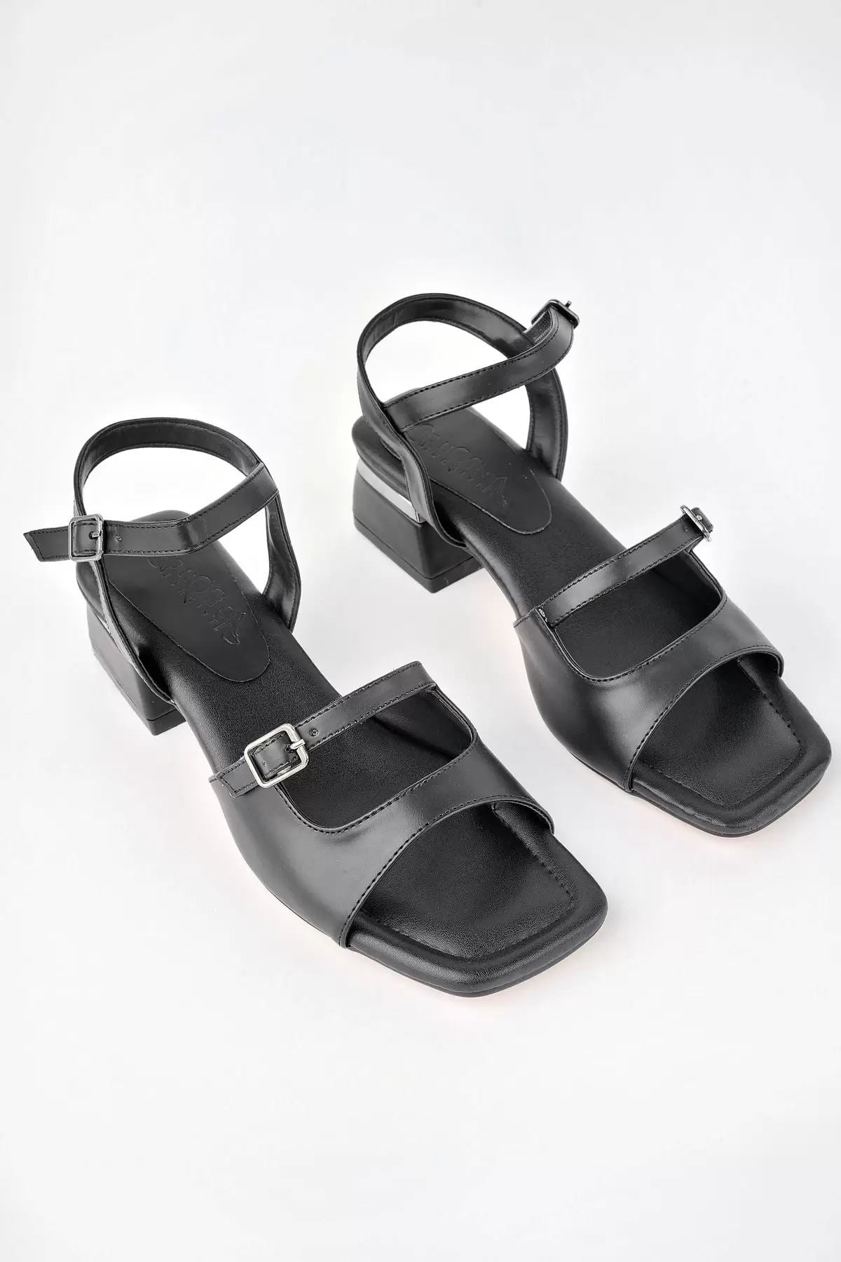 Black Heeled Double Buckle Women's Sandals - STREETMODE ™