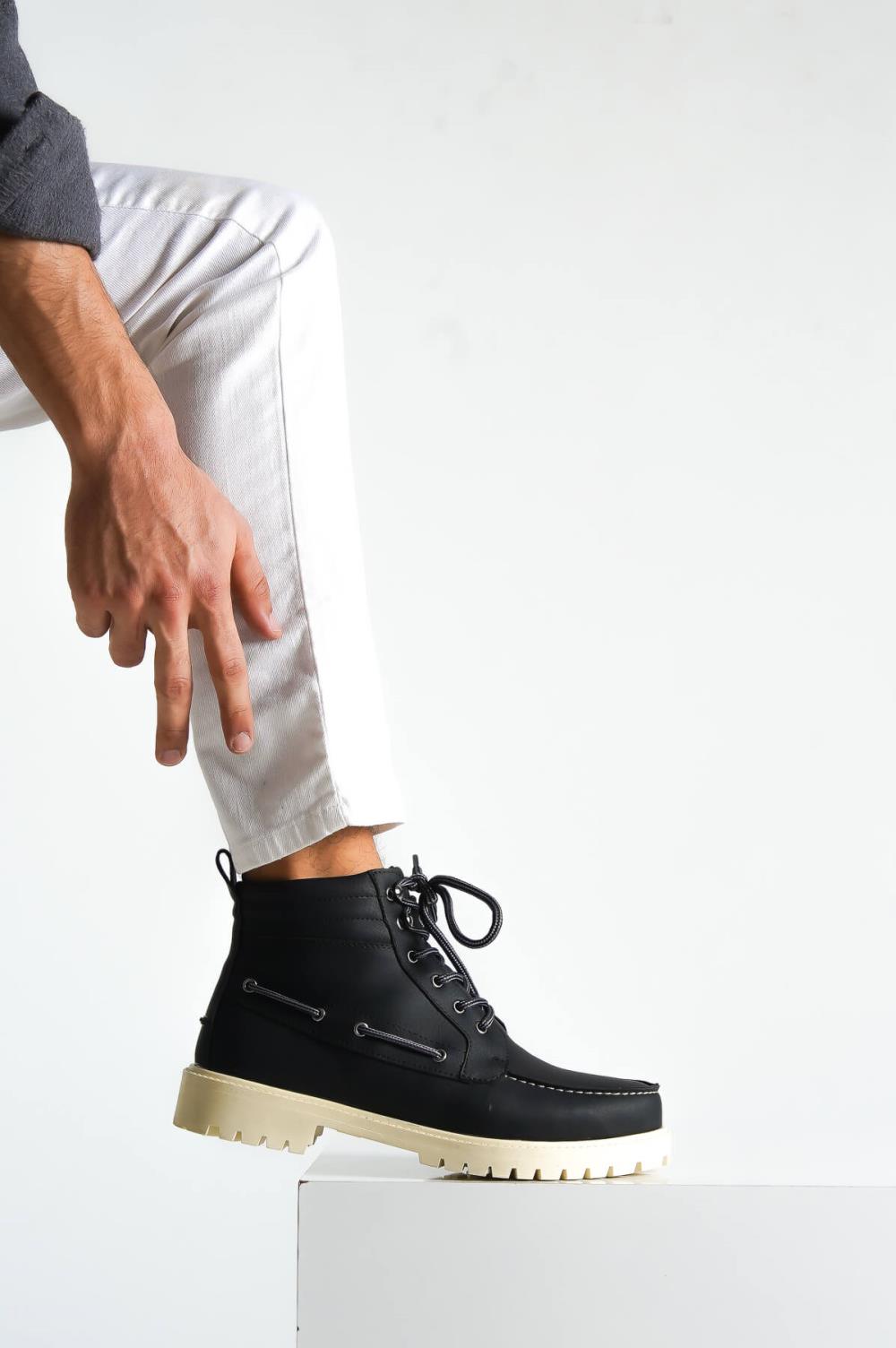 High Sole Shoes B-020 Black (White Sole) - STREETMODE ™