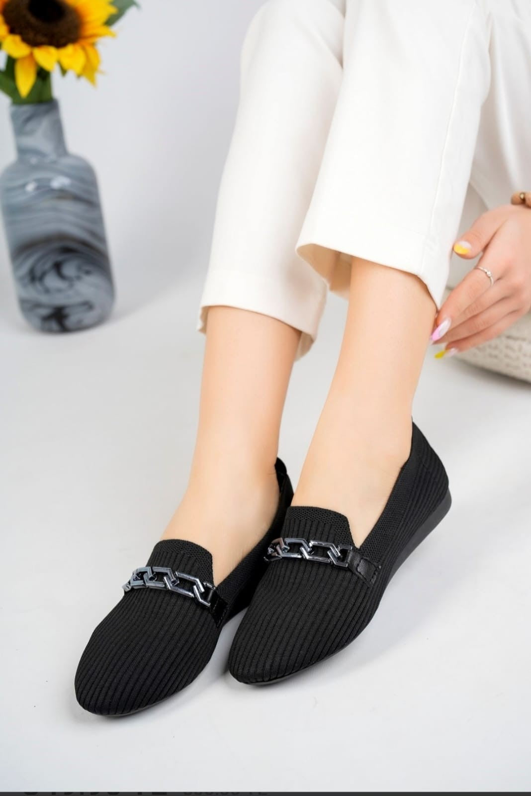 Women's Hilan Black Knitwear Ballerina Shoes - STREETMODE ™