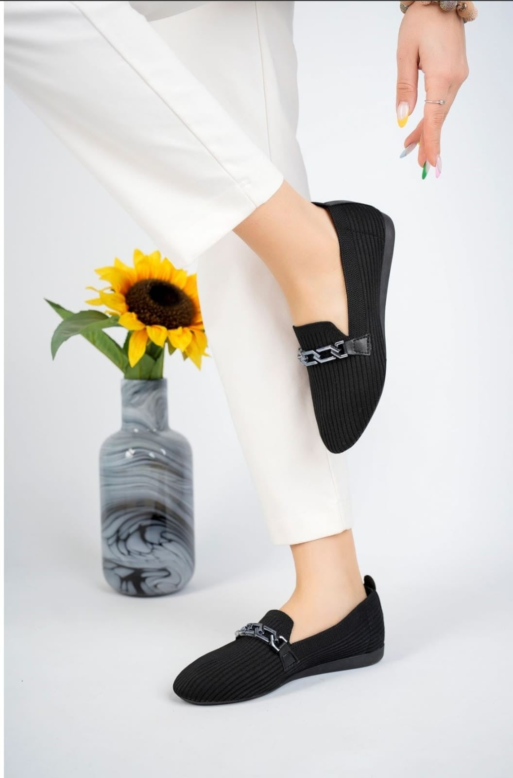 Women's Hilan Black Knitwear Ballerina Shoes - STREETMODE ™