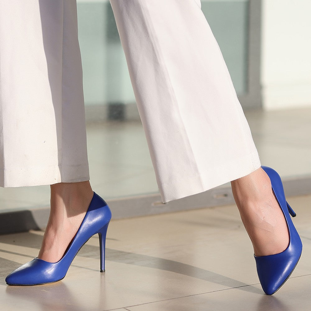 Women's Hillar Saks Blue Leather Stiletto Shoes - STREETMODE ™