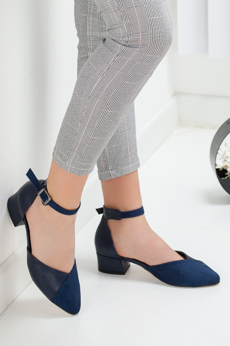 Women's Holly Navy Blue Skin-Suede Heeled Shoes - STREET MODE ™