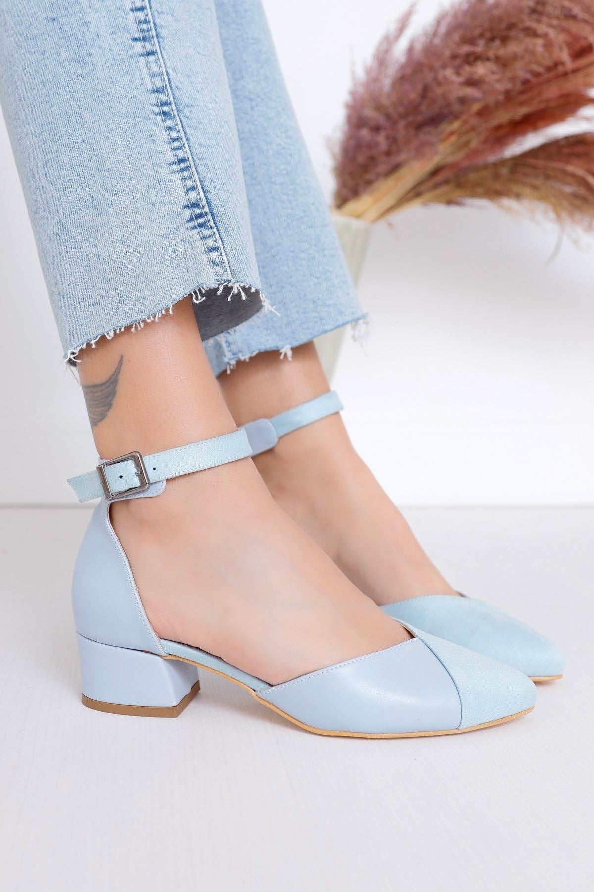 Women's Holly Heels Baby Blue Skin-Suede Shoes - STREETMODE ™