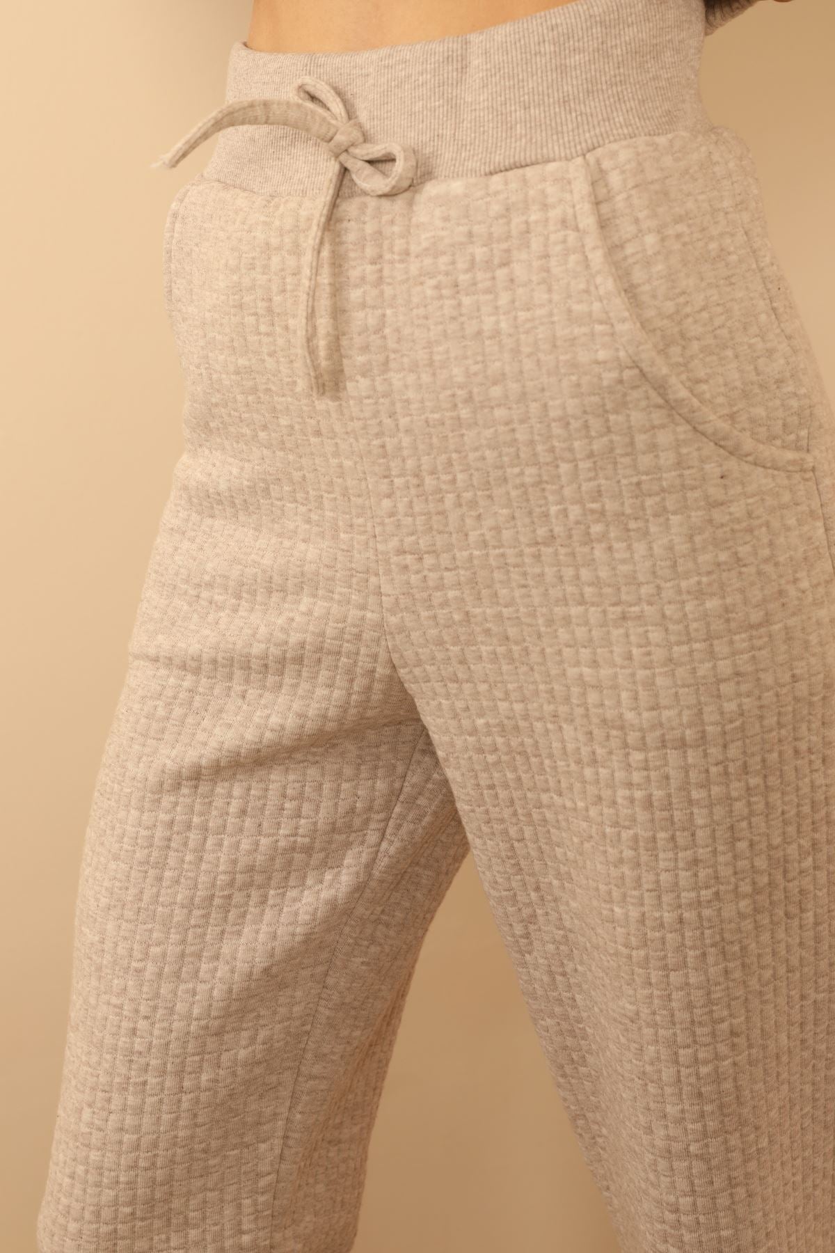 Honeycomb Fabric Ankle Length Comfy Fit Women'S Sweatpant - Beige - STREETMODE ™