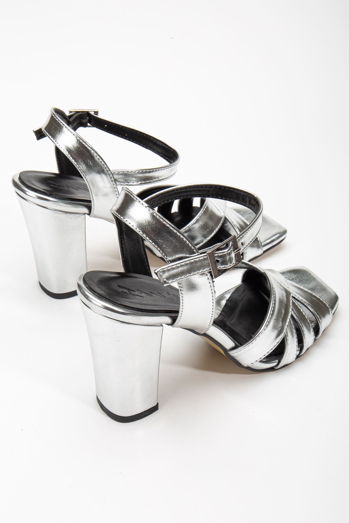 Hope High Heeled Silver Shiny Skin Blunt Toe Women's Shoes - STREETMODE ™