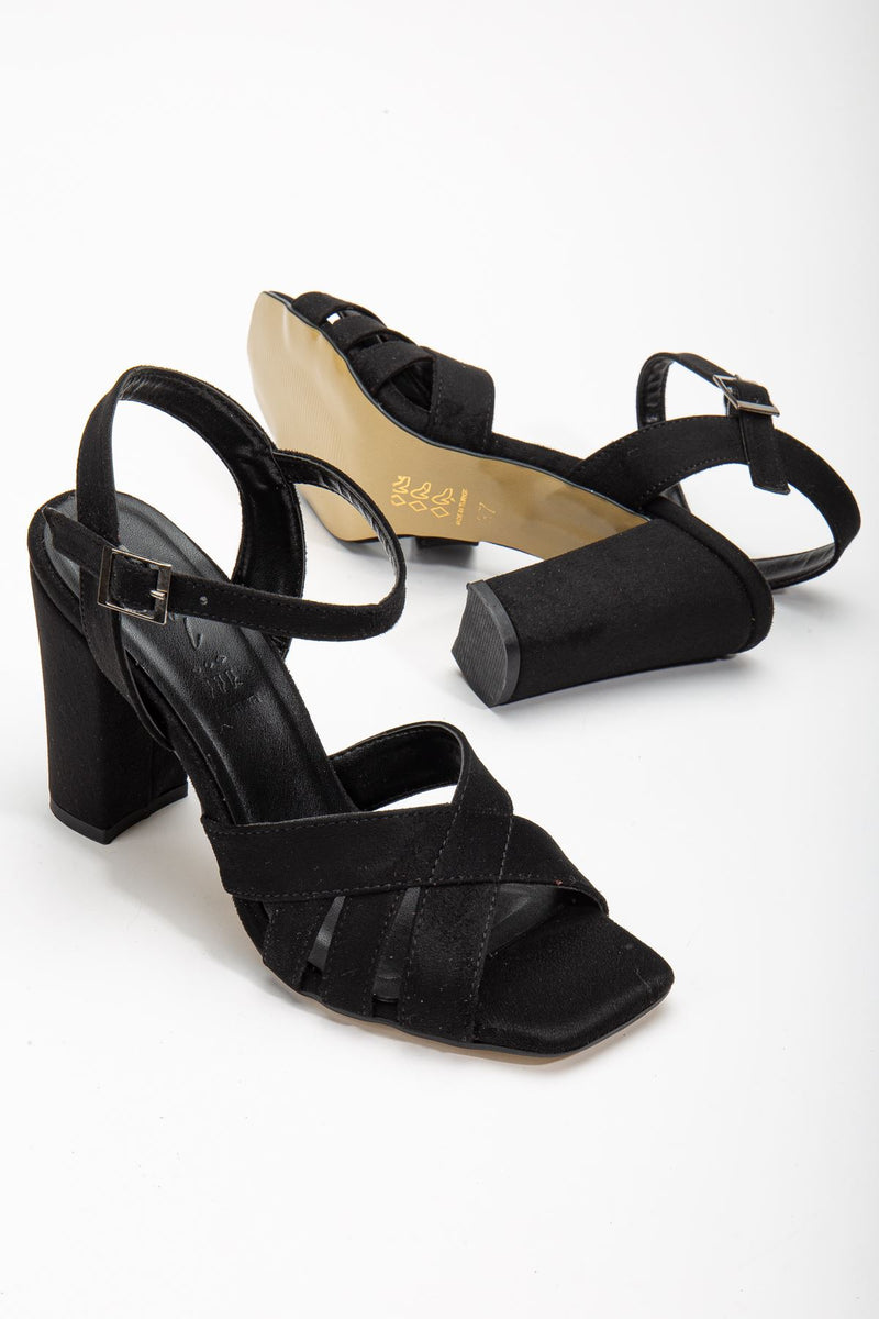 Hope High Heeled Black Suede Blunt Toe Women's Shoes - STREETMODE ™