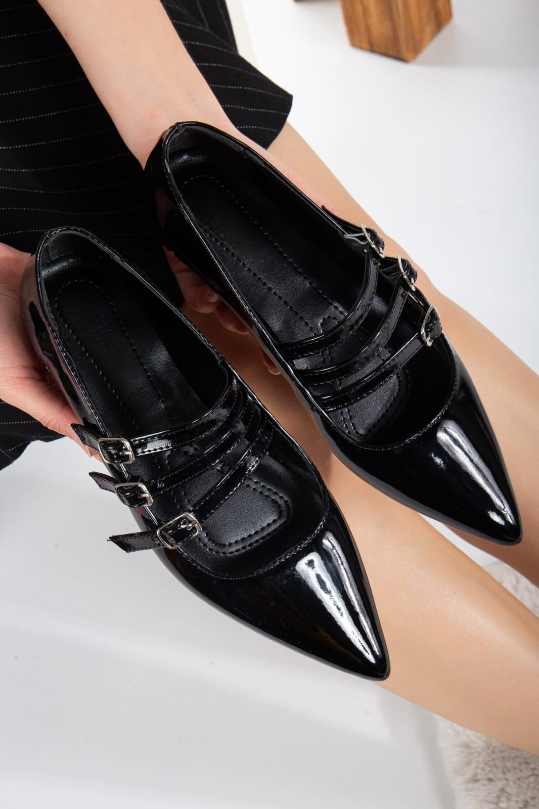 Women's Hoppe Black Patent Leather Ballerina Shoes - STREETMODE ™
