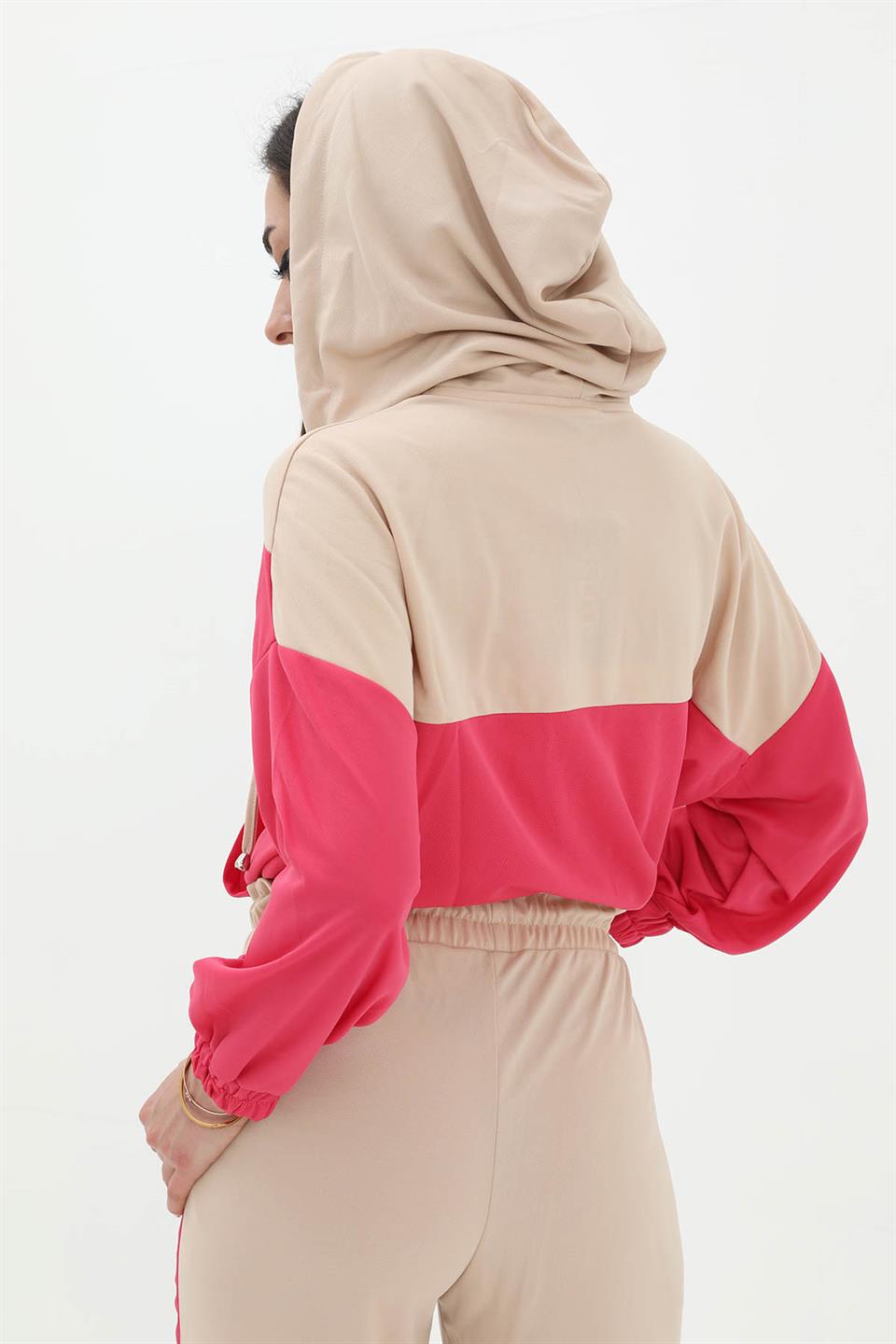 Women's Two Color Atlas Fabric Tracksuit Set - Fuchsia - STREETMODE ™