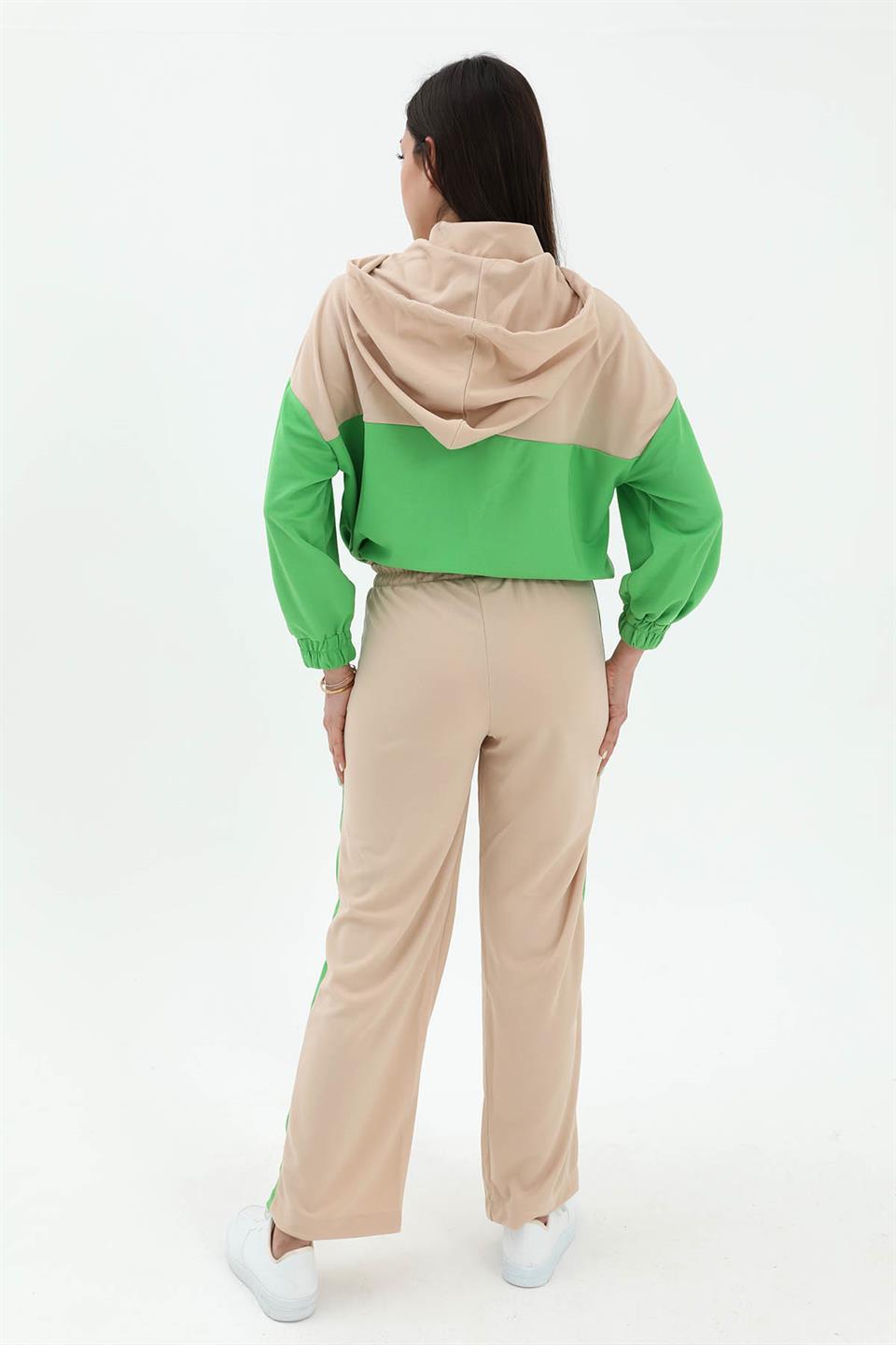Women's Two Color Atlas Fabric Tracksuit Set - Green - STREETMODE ™