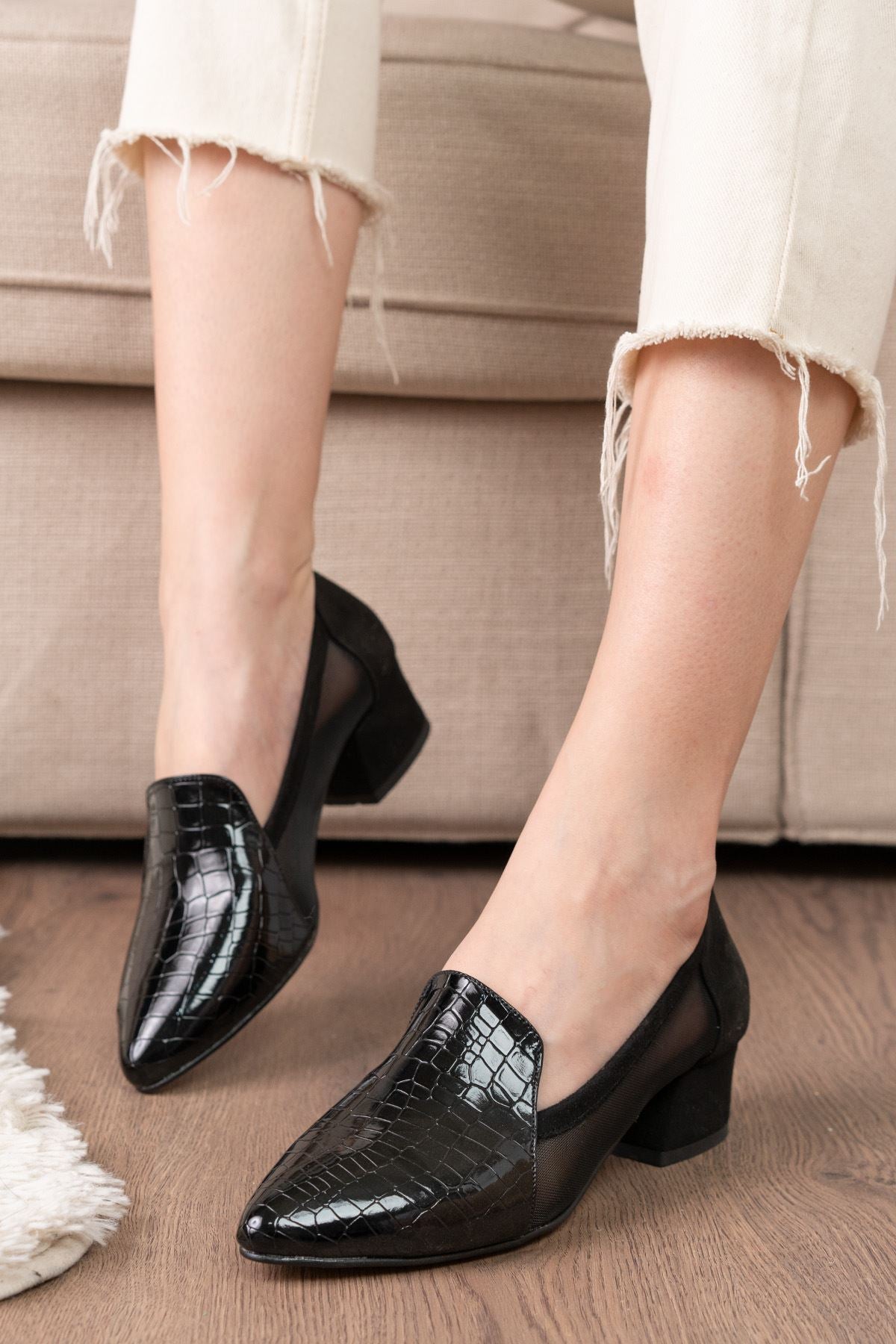 Imena Black Crocodile - Women's Suede Heeled Shoes - STREET MODE ™
