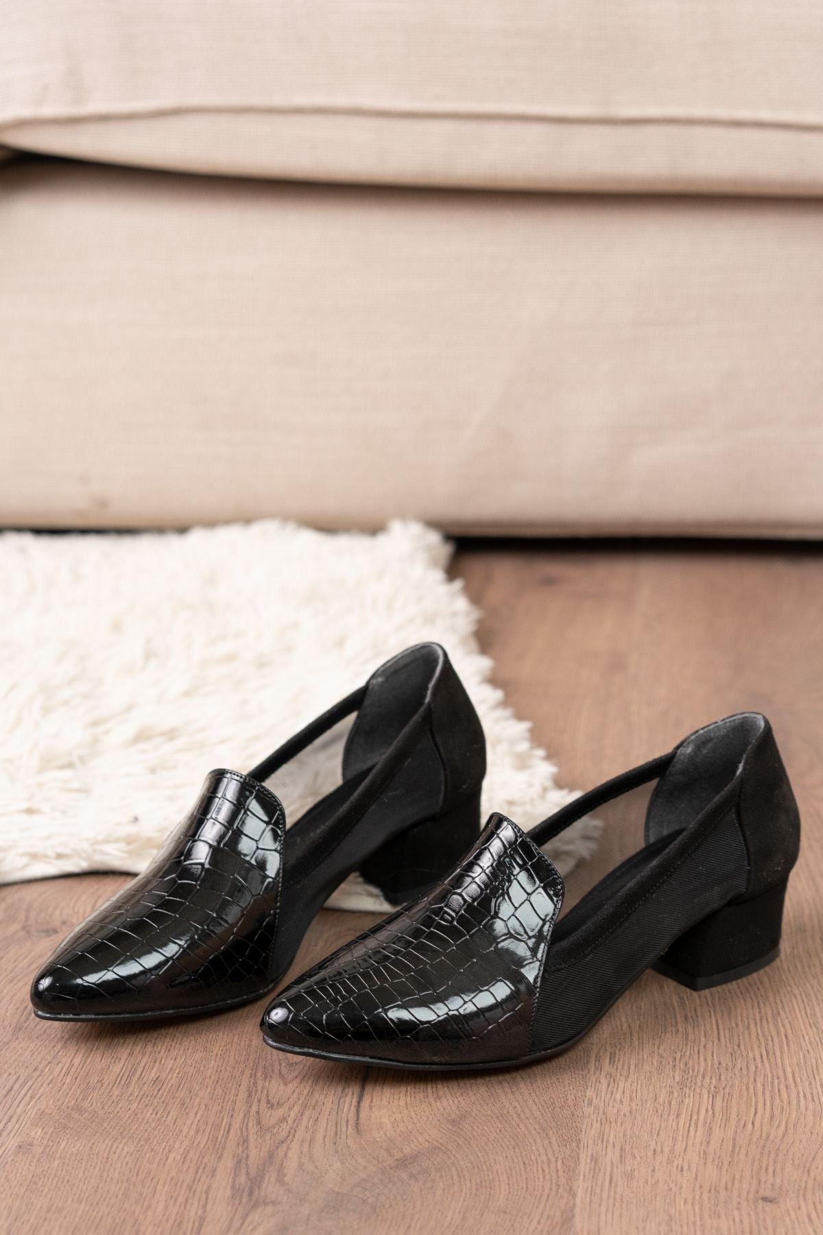 Imena Black Crocodile - Women's Suede Heeled Shoes - STREET MODE ™