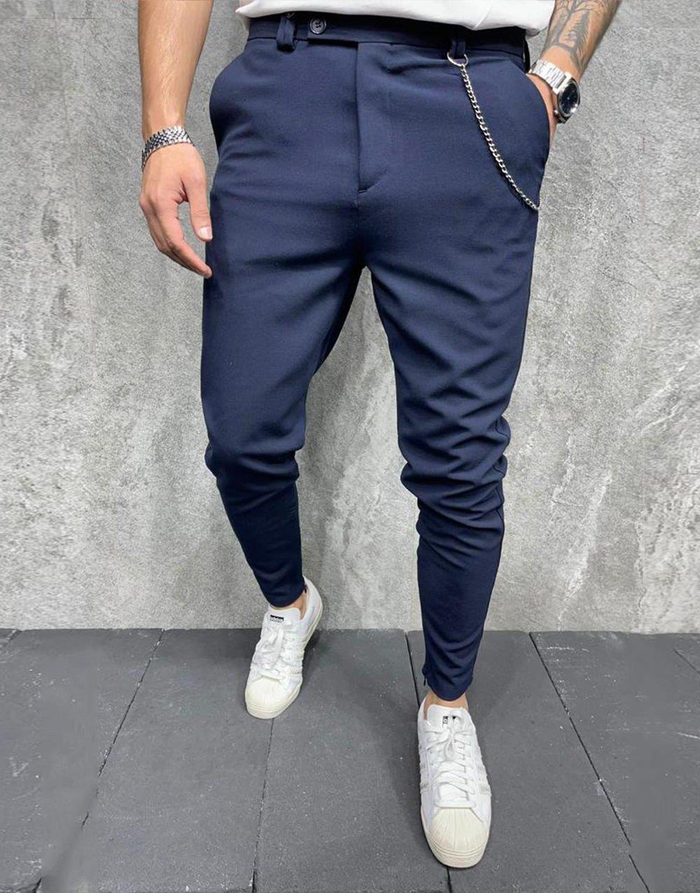 Men's Italian Cut Classic Fabric Trousers Navy Blue - STREETMODE ™