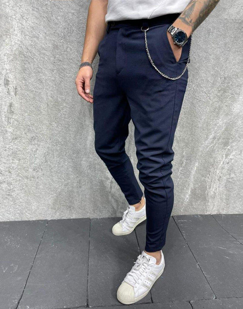 Men's Italian Cut Classic Fabric Trousers Navy Blue - STREETMODE ™
