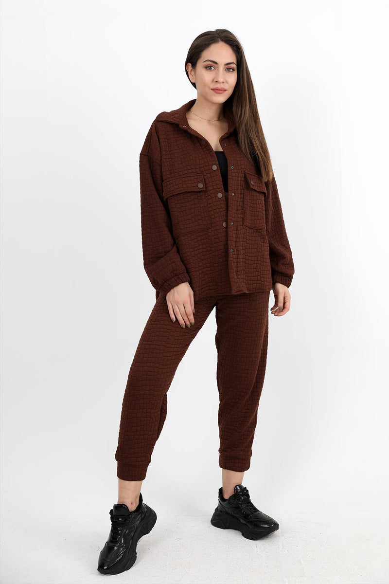 Women's Jacquard Quilted Double Set - Brown - STREETMODE ™