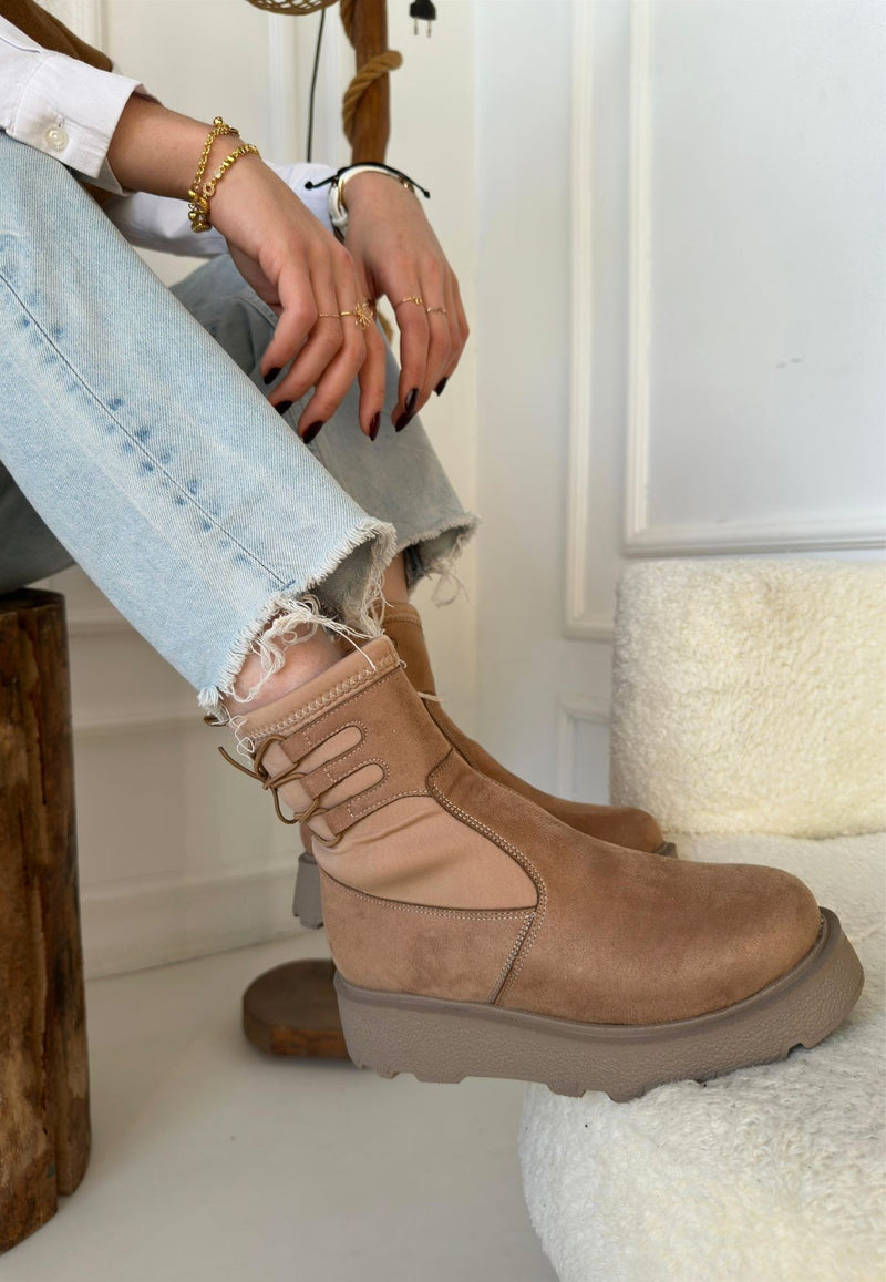 Women's Nude Suede Lace-Up Ankle Boots - STREETMODE ™